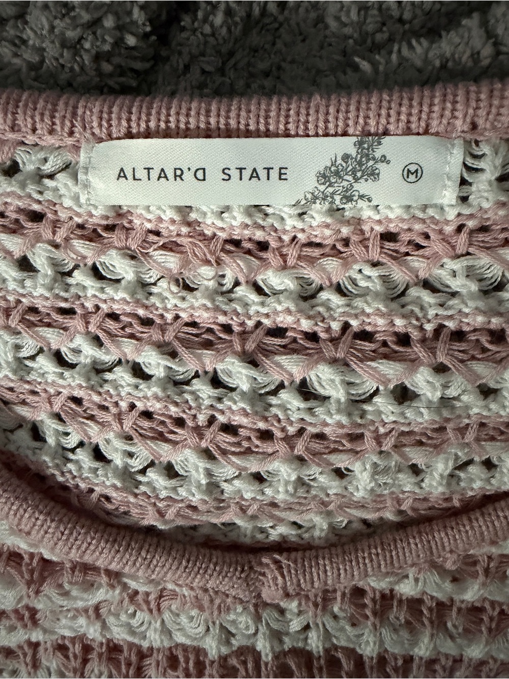 Altar'd State "Briella" Striped Knit Sweater in pink and white. - Picture 2 of 3